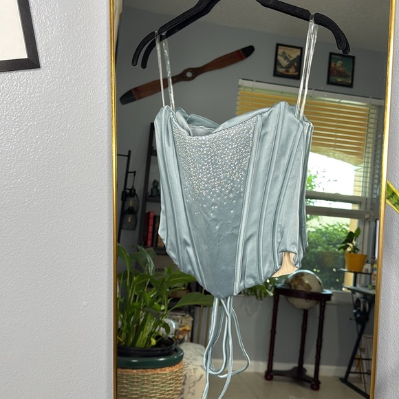 House of CB 'Nastassia' Cool Blue Embellished Satin Corset NWOT - Picture 9 of 10